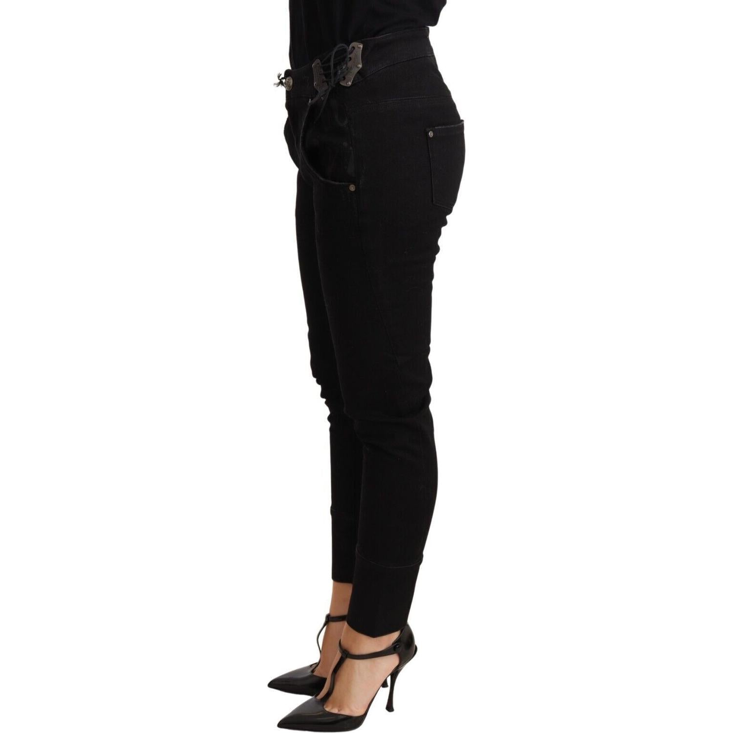 Ermanno Scervino Black Low Waist Skinny Slim Trouser Cotton  Jeans