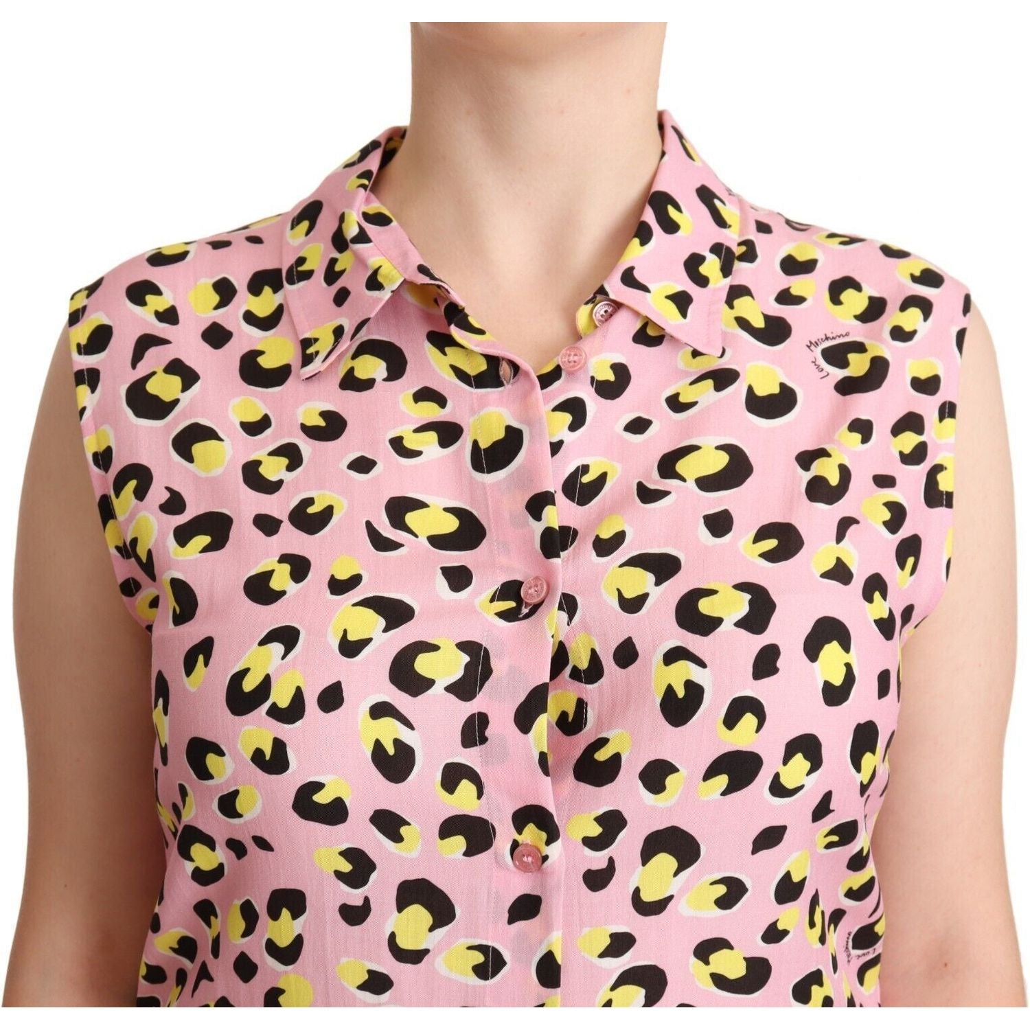 Love Moschino Pink Leopard Print Sleeveless Collared Polo Top