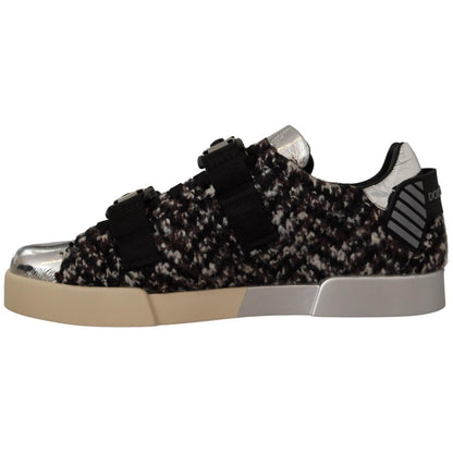 Dolce & Gabbana Silver Leather Brown Cotton Wool Sneakers Shoes