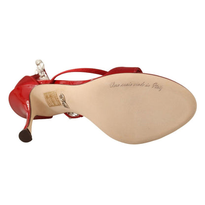 Dolce & Gabbana Red Satin Crystals Sandals Keira Heels Shoes
