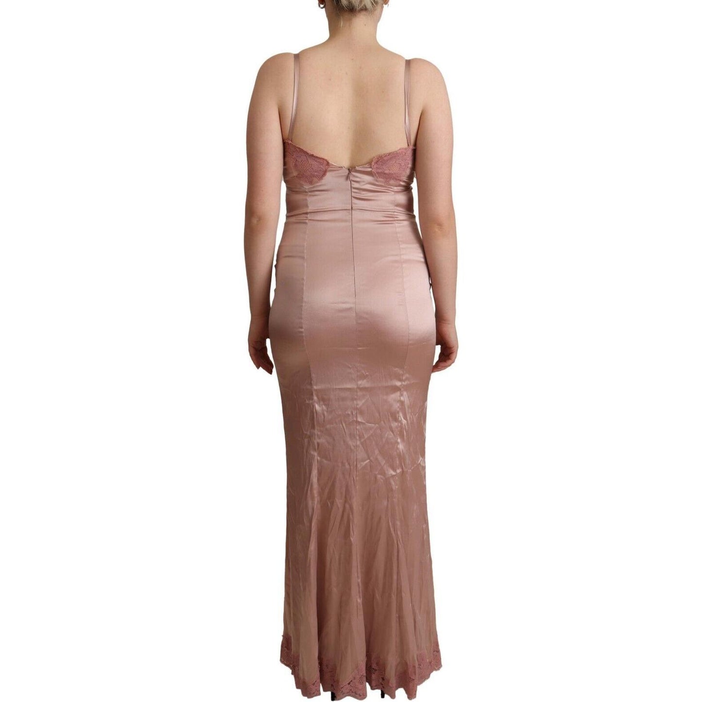 Dolce & Gabbana Pink Lace Long Bodycon Maxi Polyester Dress WOMAN DRESSES