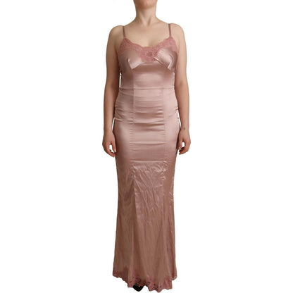 Dolce & Gabbana Pink Lace Long Bodycon Maxi Polyester Dress WOMAN DRESSES