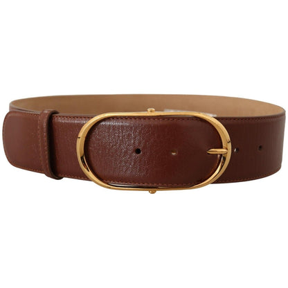 Dolce & Gabbana Brown Leather Gold Metal Oval Buckle Belt