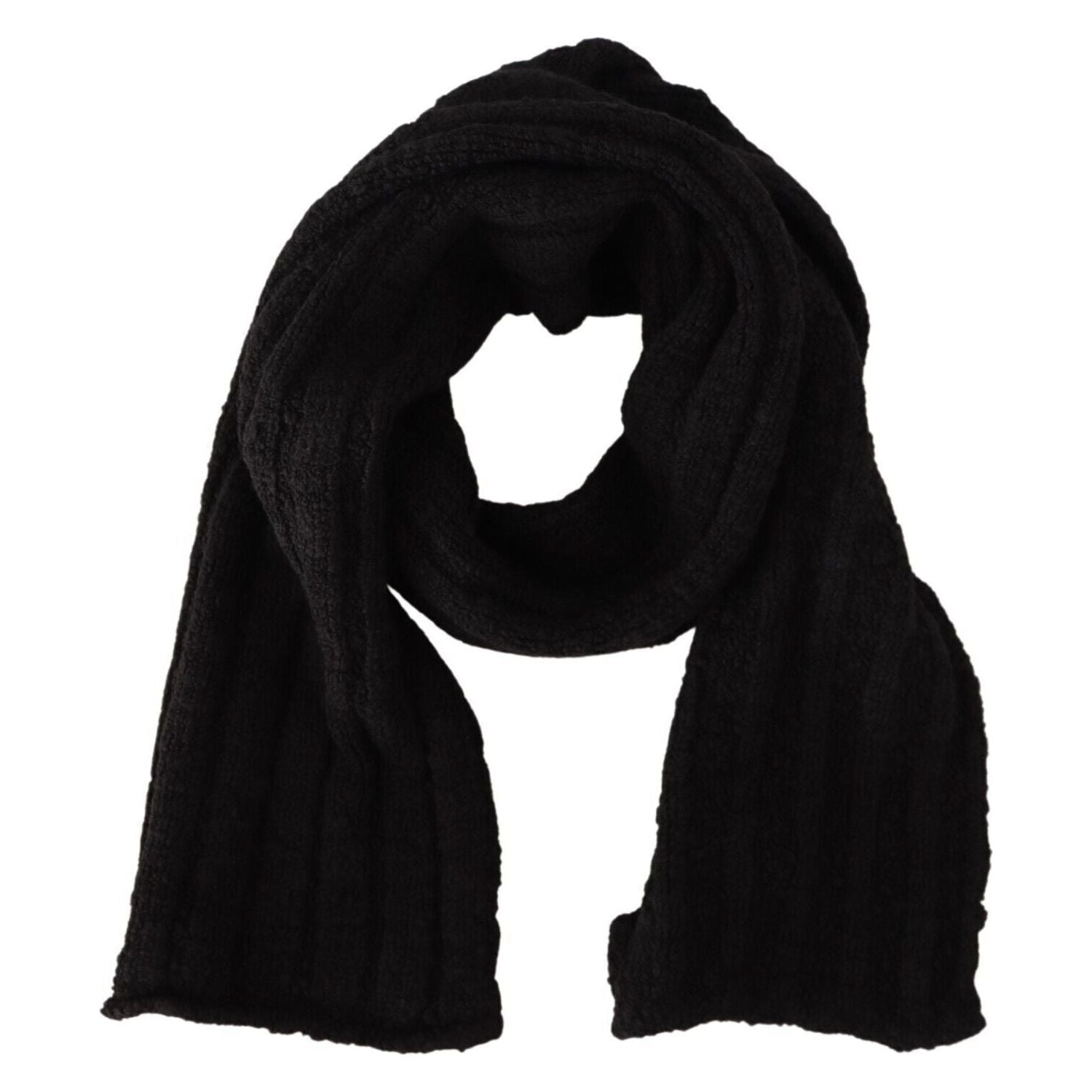 Dolce & Gabbana Black Virgin Wool Knitted Unisex Warmer Shawl Scarf