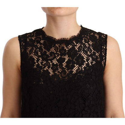 Dolce & Gabbana Black Floral Lace Sheath Sleeveless Mini Dress