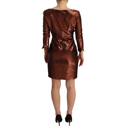GF Ferre Metallic Brown Long Sleeves Square Neck Sheath Dress