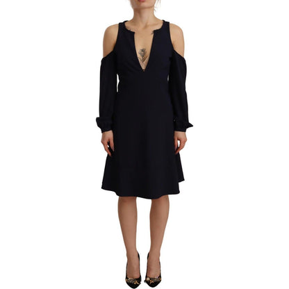 Twinset Black Long Sleeves Open Shoulder A-line Dress