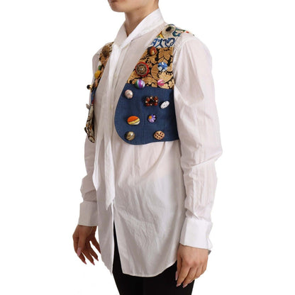 Dolce & Gabbana Multicolor Embellished Waist Coat Cotton Top