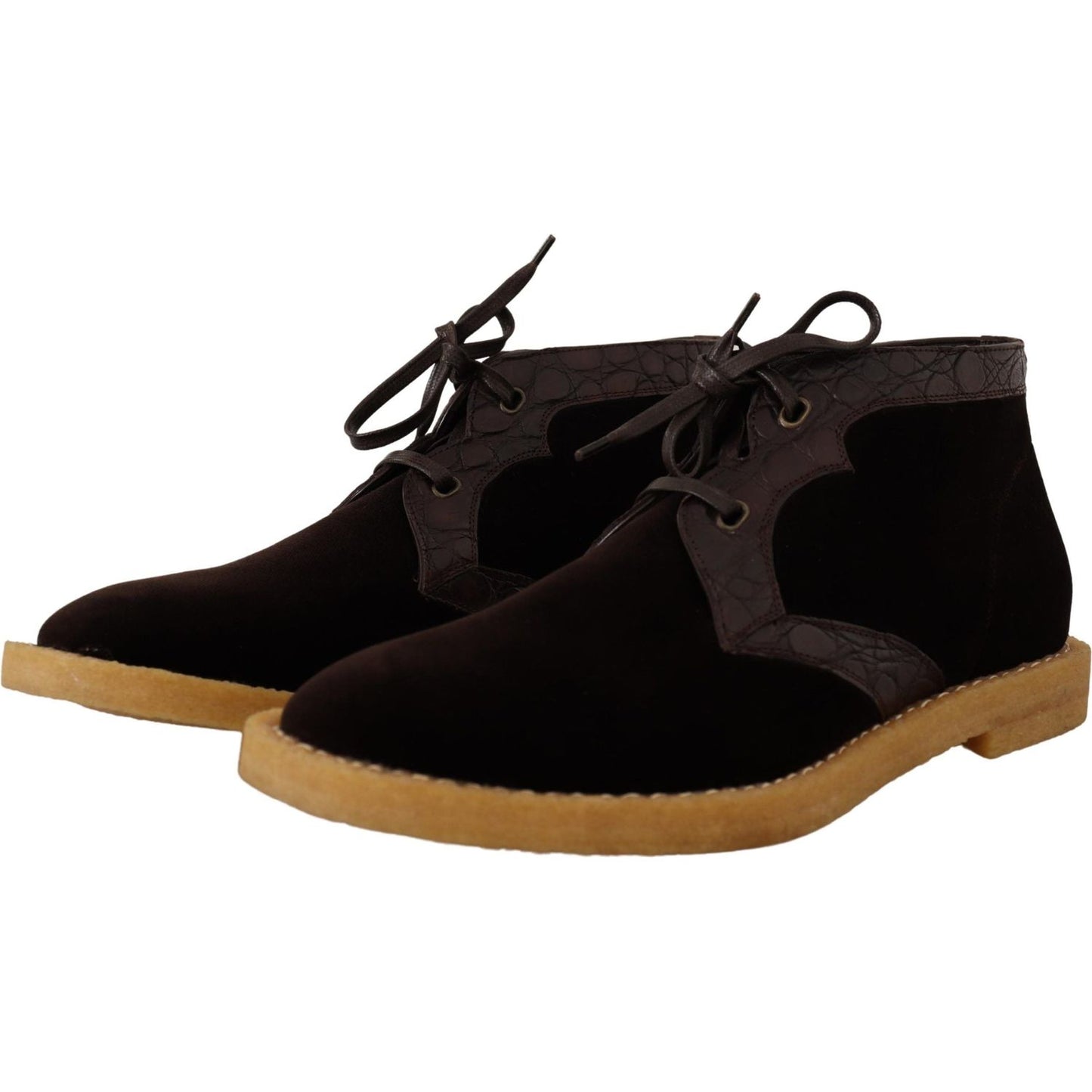 Dolce & Gabbana Brown Velvet Exotic Leather Boots