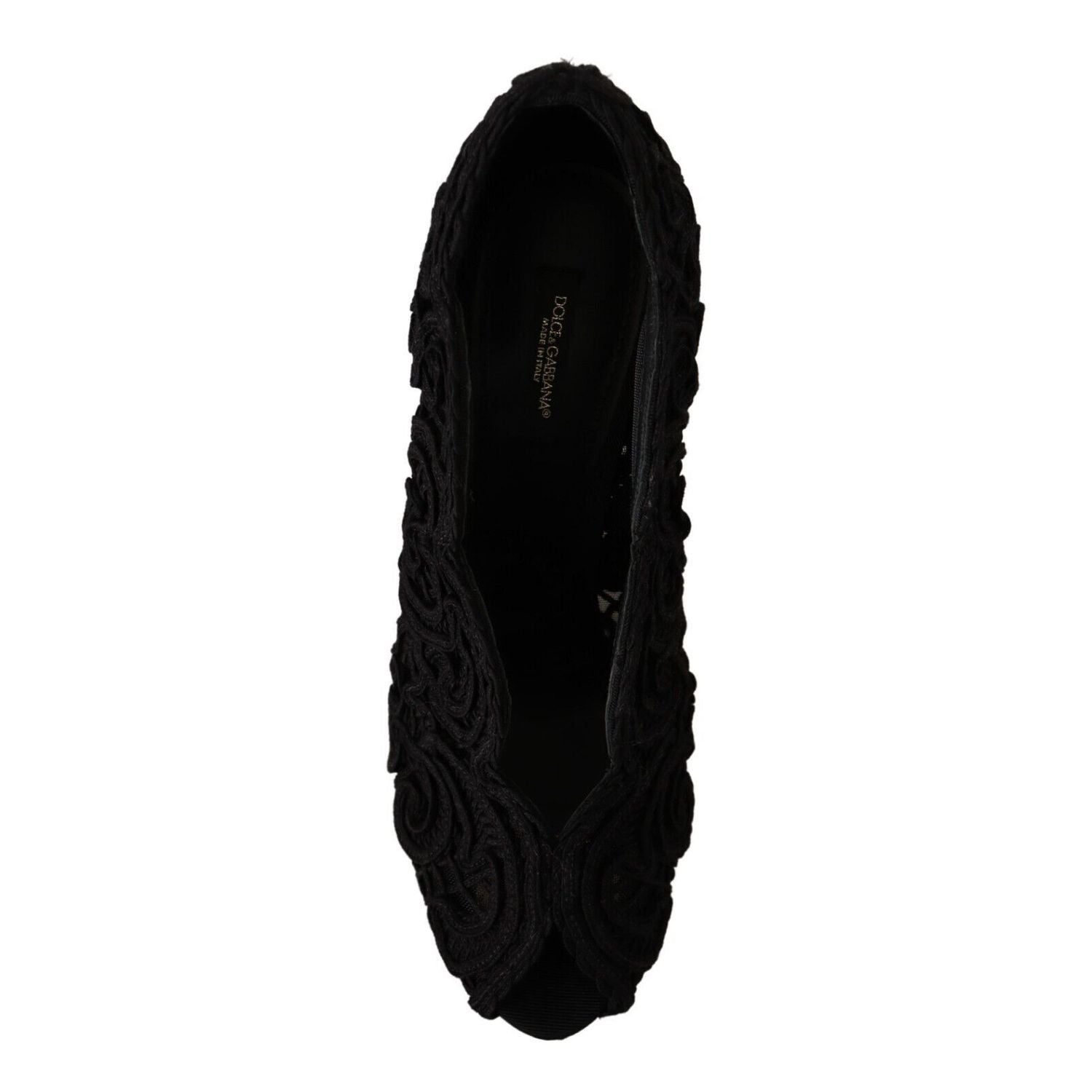 Dolce & Gabbana Black Cordonetto Ricamo Pump Open Toe Shoes