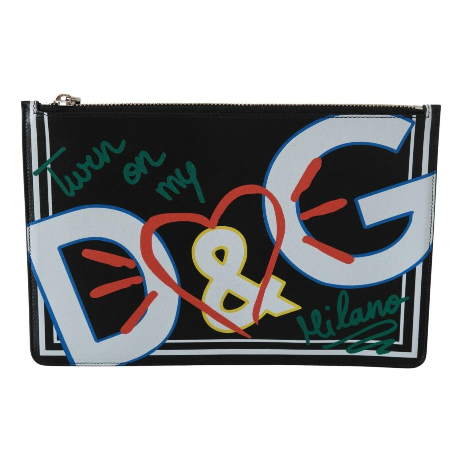 Dolce & Gabbana Black DG Print Mens Zipper Coin Purse Leather Wallet