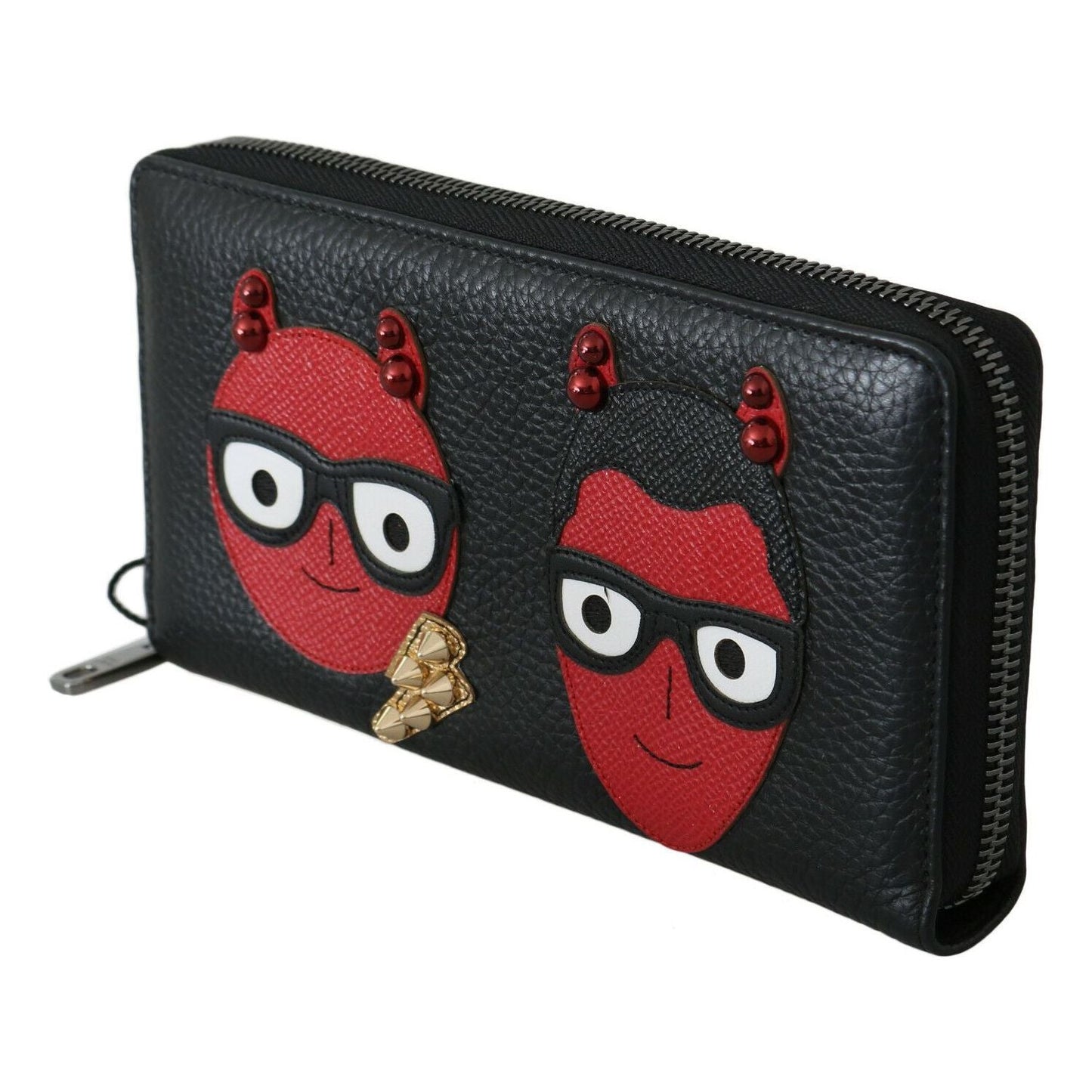 Dolce & Gabbana Black Red Leather #DGFAMILY Zipper Continental Wallet