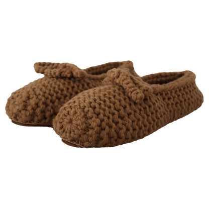 Dolce & Gabbana Brown Slip On Ballerina Flats Wool Knit Shoes