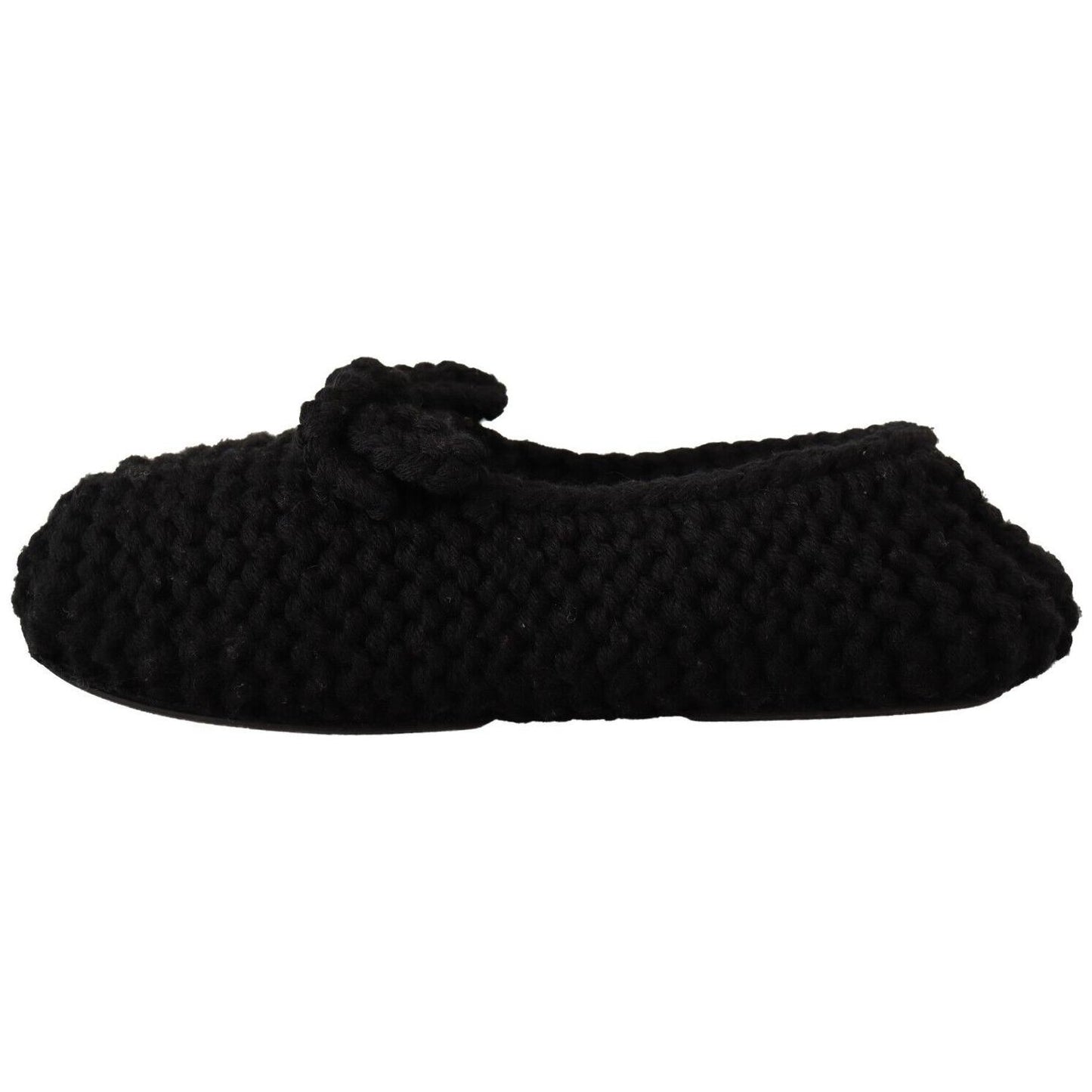 Dolce & Gabbana Black Slip On Ballerina Flats Wool Knit Shoes