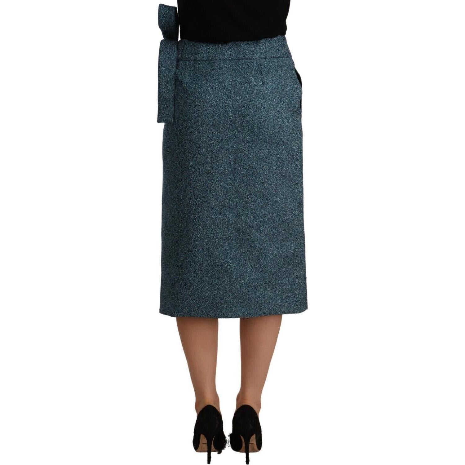 Koonhor Blue High Waist Pencil Straight Wrap Style Skirt