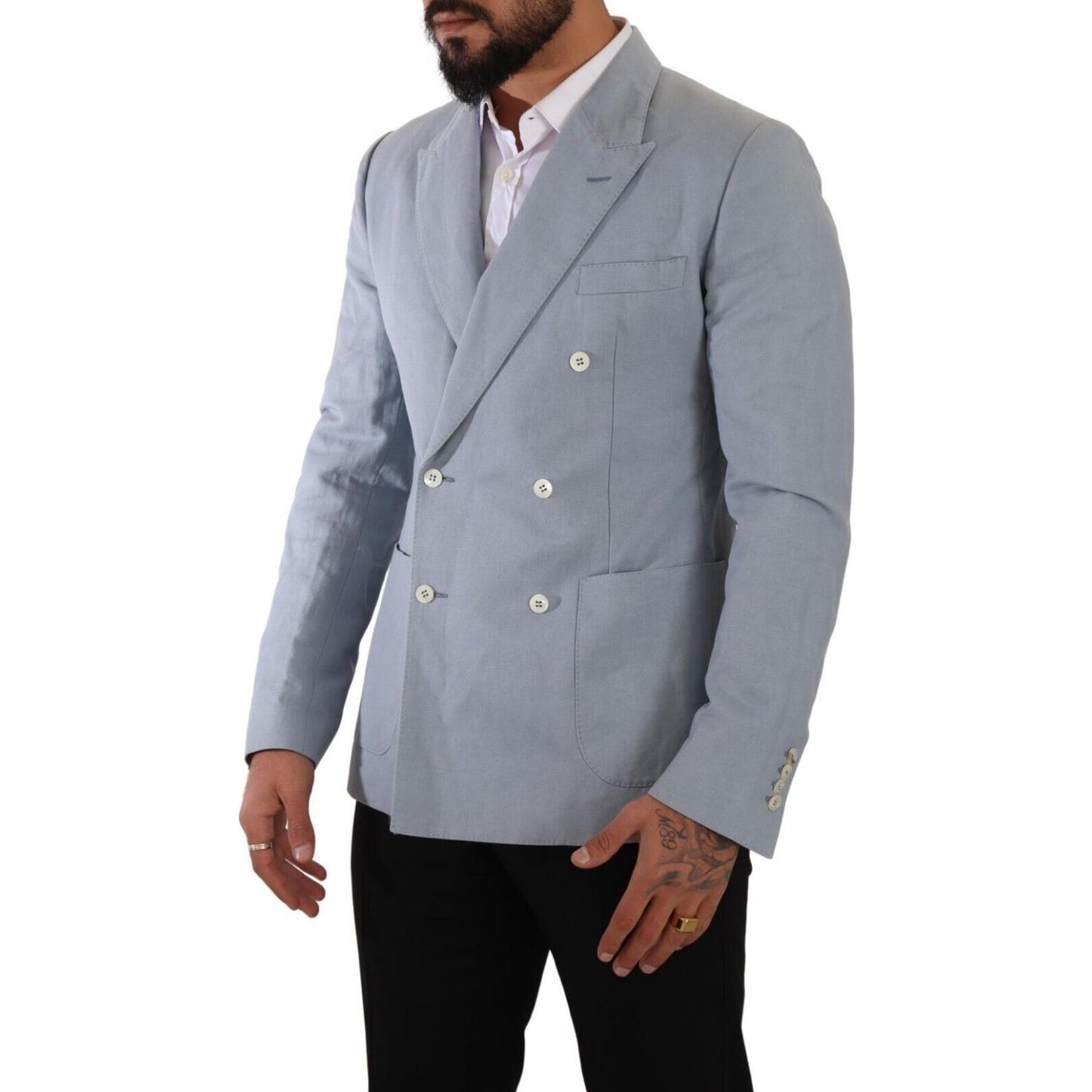 Dolce & Gabbana Blue Cotton Linen Slim Fit Jacket Coat Blazer