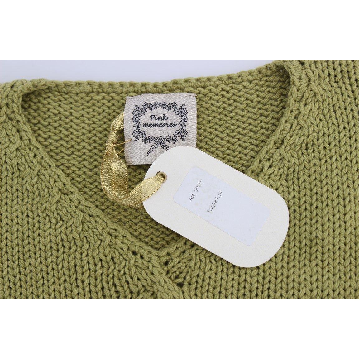 PINK MEMORIES Green Cotton Blend Knitted Sleeveless Sweater