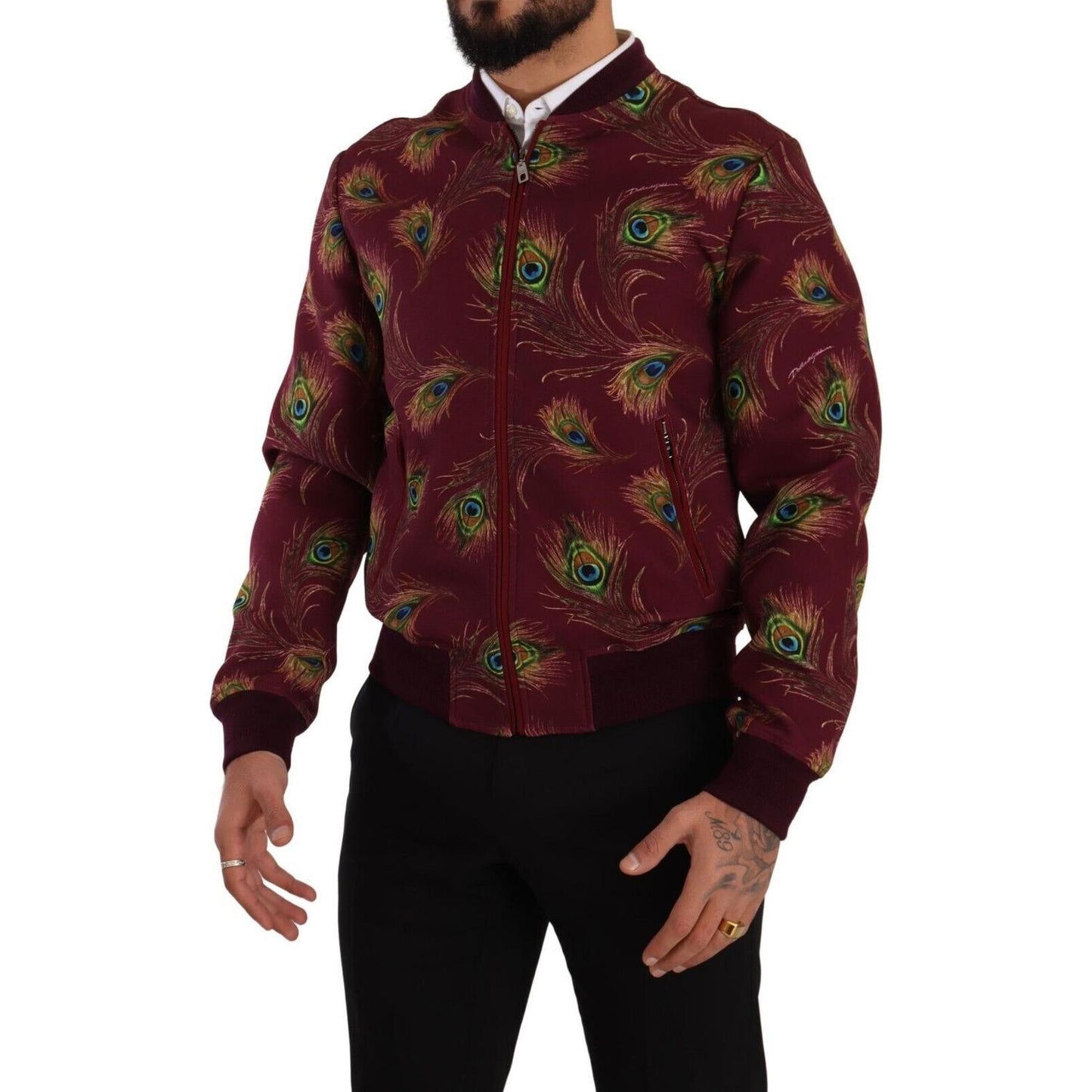 Dolce & Gabbana Red Peacock Polyester Stretch Full Zip Jacket