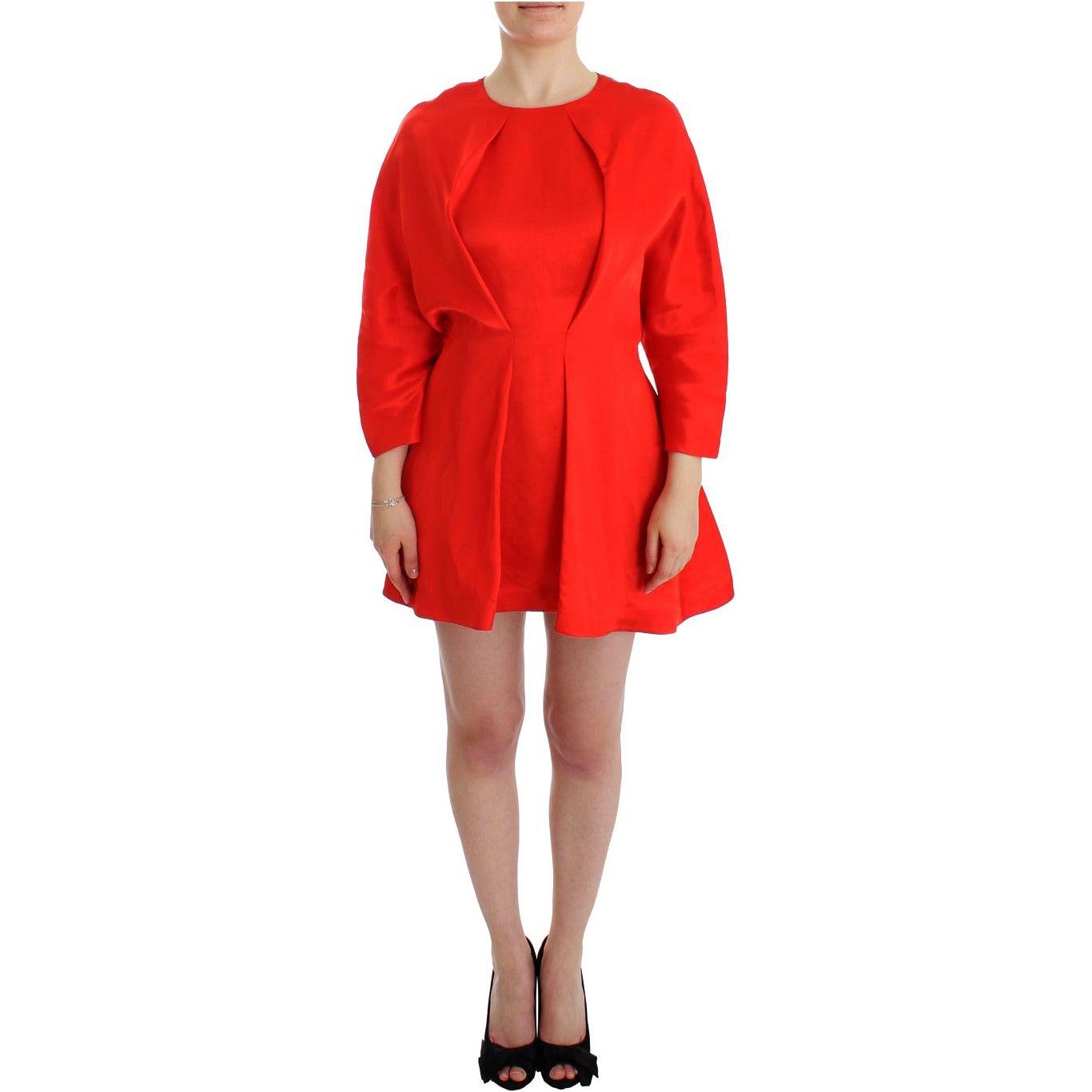 Fyodor Golan Red Mini Linen 3/4 Sleeve Sheath Dress
