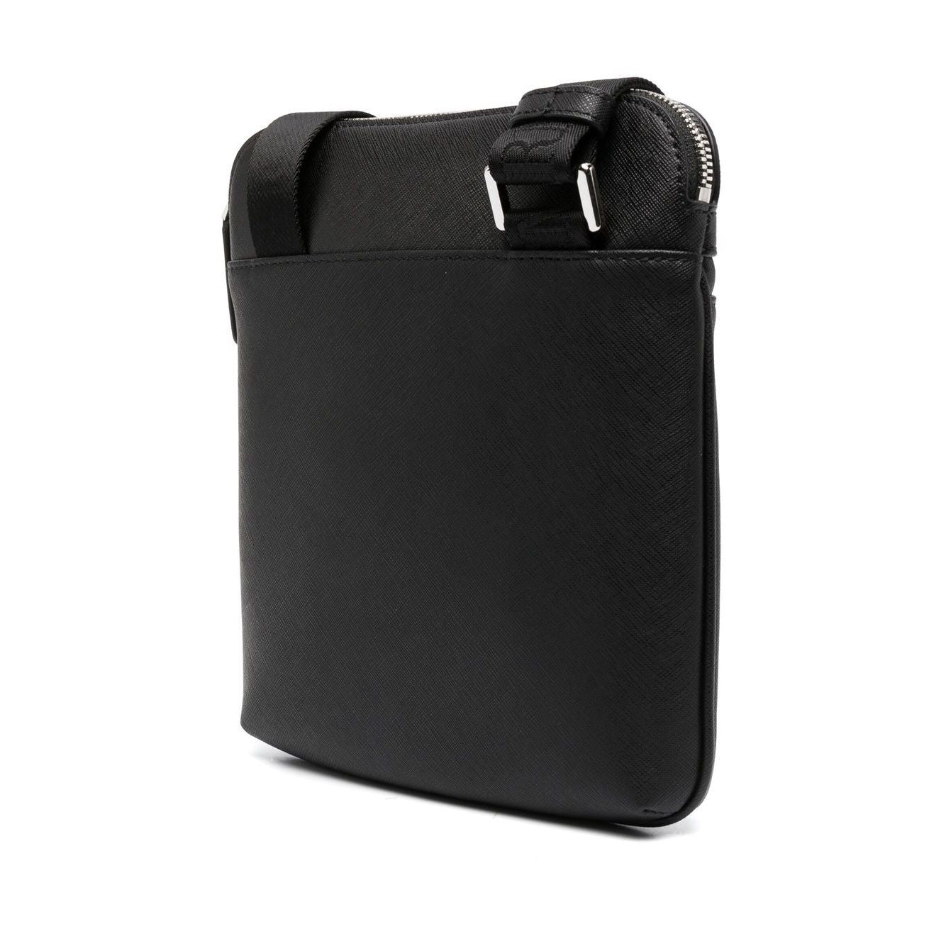 Emporio Armani ASV regenerated Saffiano leather flat shoulder bag with eagle plate