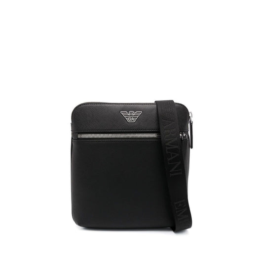 Emporio Armani ASV regenerated Saffiano leather flat shoulder bag with eagle plate