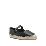 Castañer Castaner Flat shoes Black with buckle, branded insole, leather espadrilles, braided raffia sole, 0.8 in / 2 cm platform.