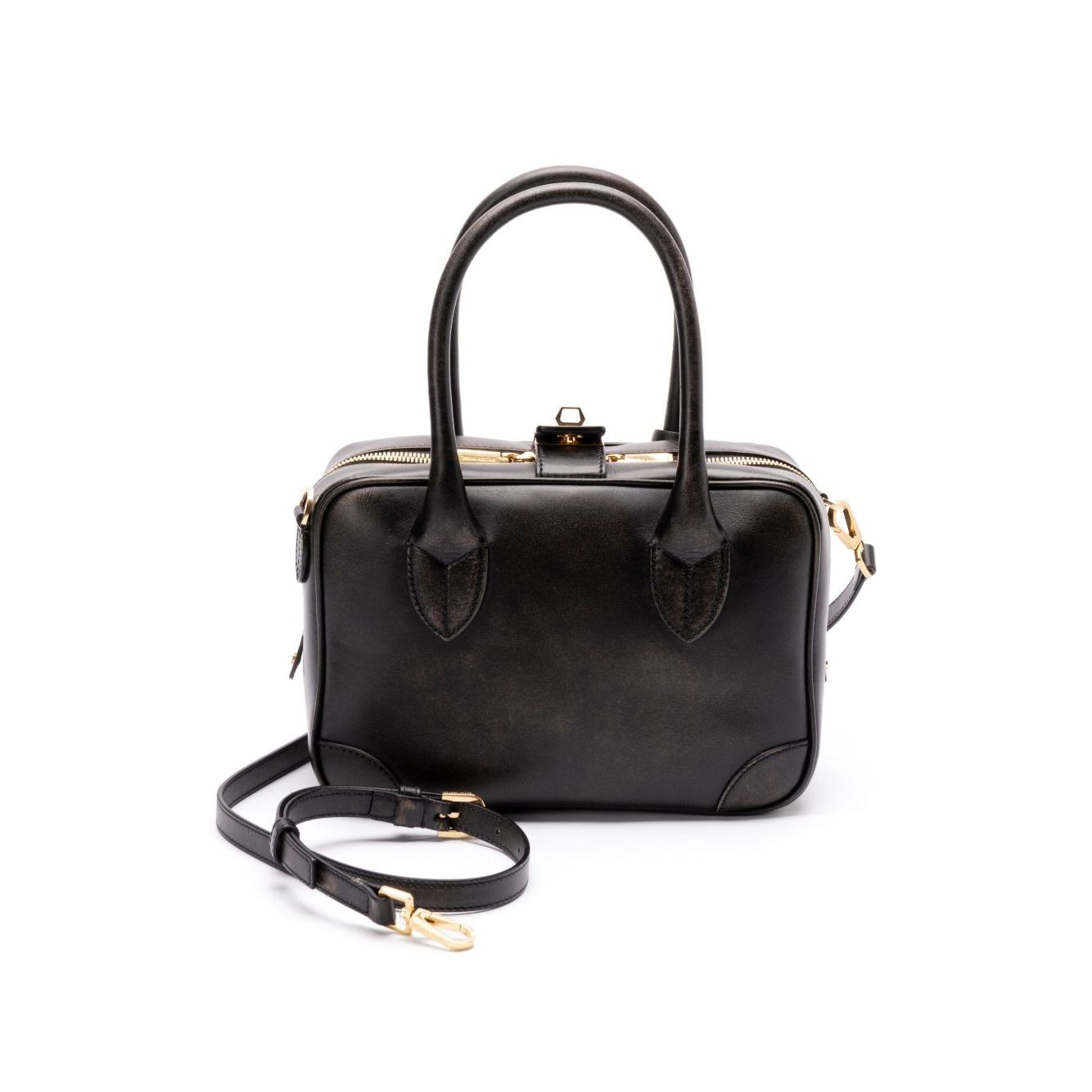 Front view with bag zipped and handles upright.