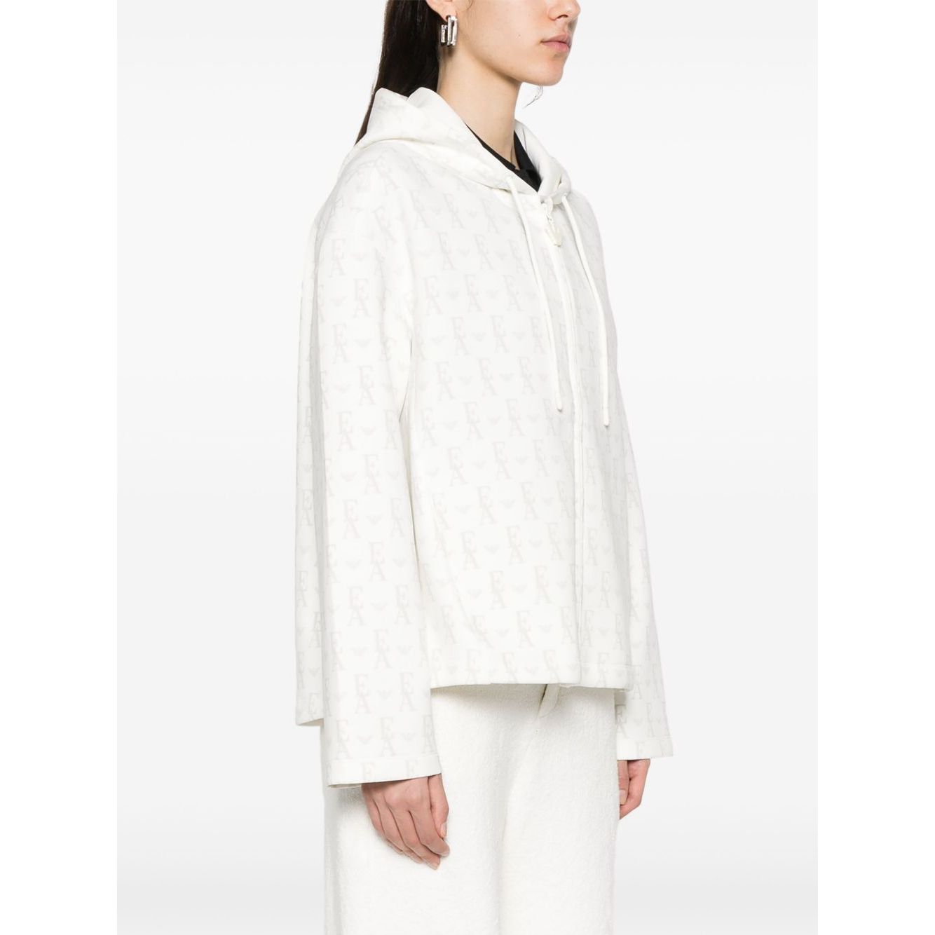 Emporio Armani Zip-up hoodie in double jersey with all-over lettering Topwear