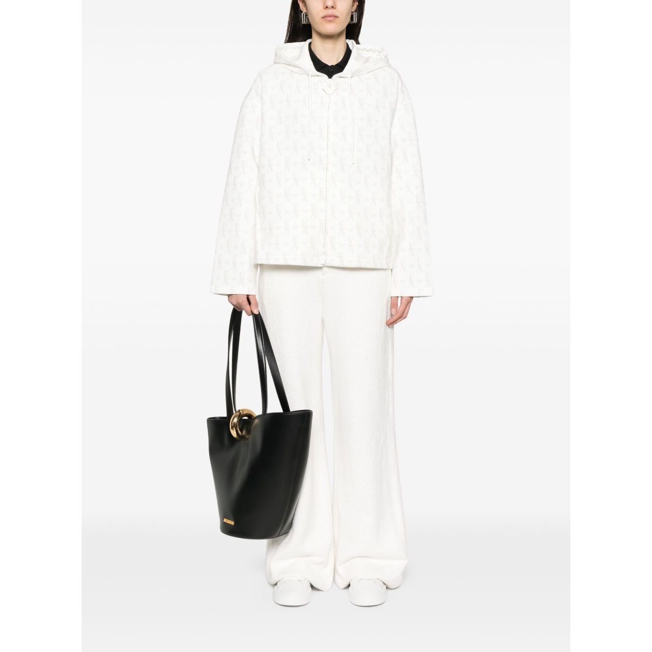 Emporio Armani Zip-up hoodie in double jersey with all-over lettering Topwear