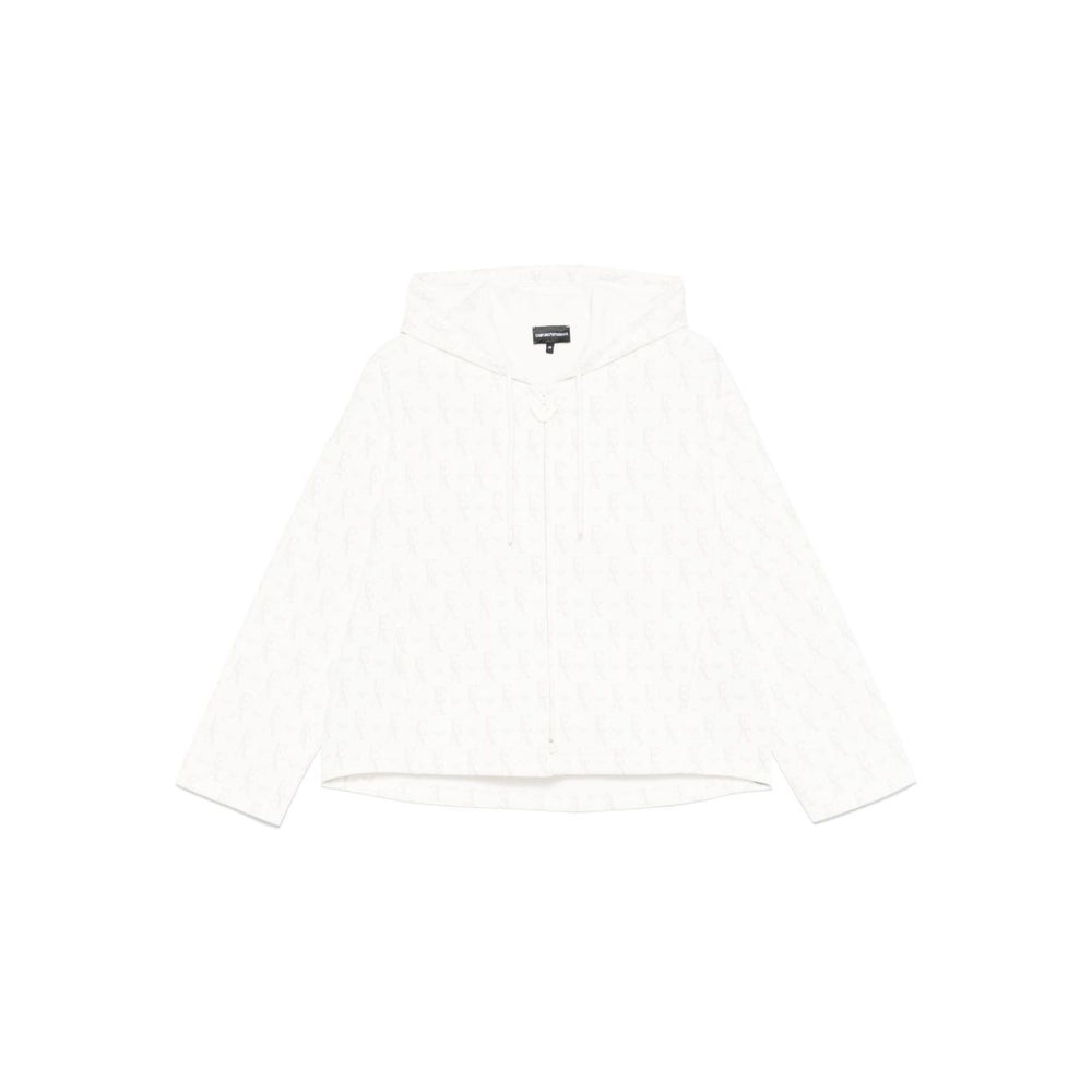 Emporio Armani Zip-up hoodie in double jersey with all-over lettering Topwear