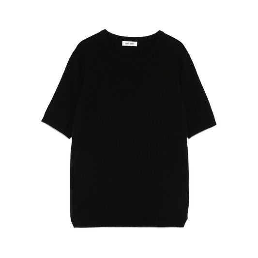 SOFT GOAT Sweaters Black ribbed trim crew neck short sleeves Cashmere crewneck top