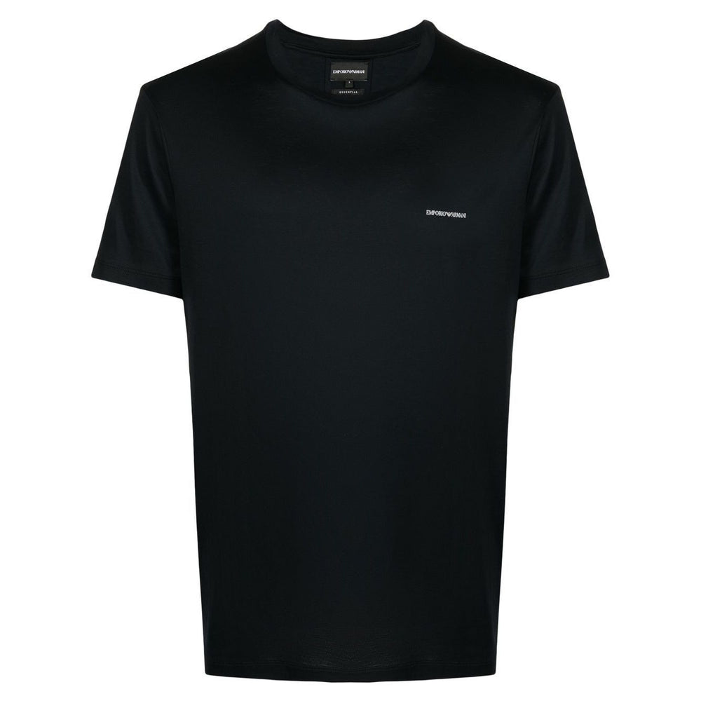 Emporio Armani T-shirts and Polos Blue, navy lyocell blend, crew neck, short sleeves, logo print in front, stylish men's fashion