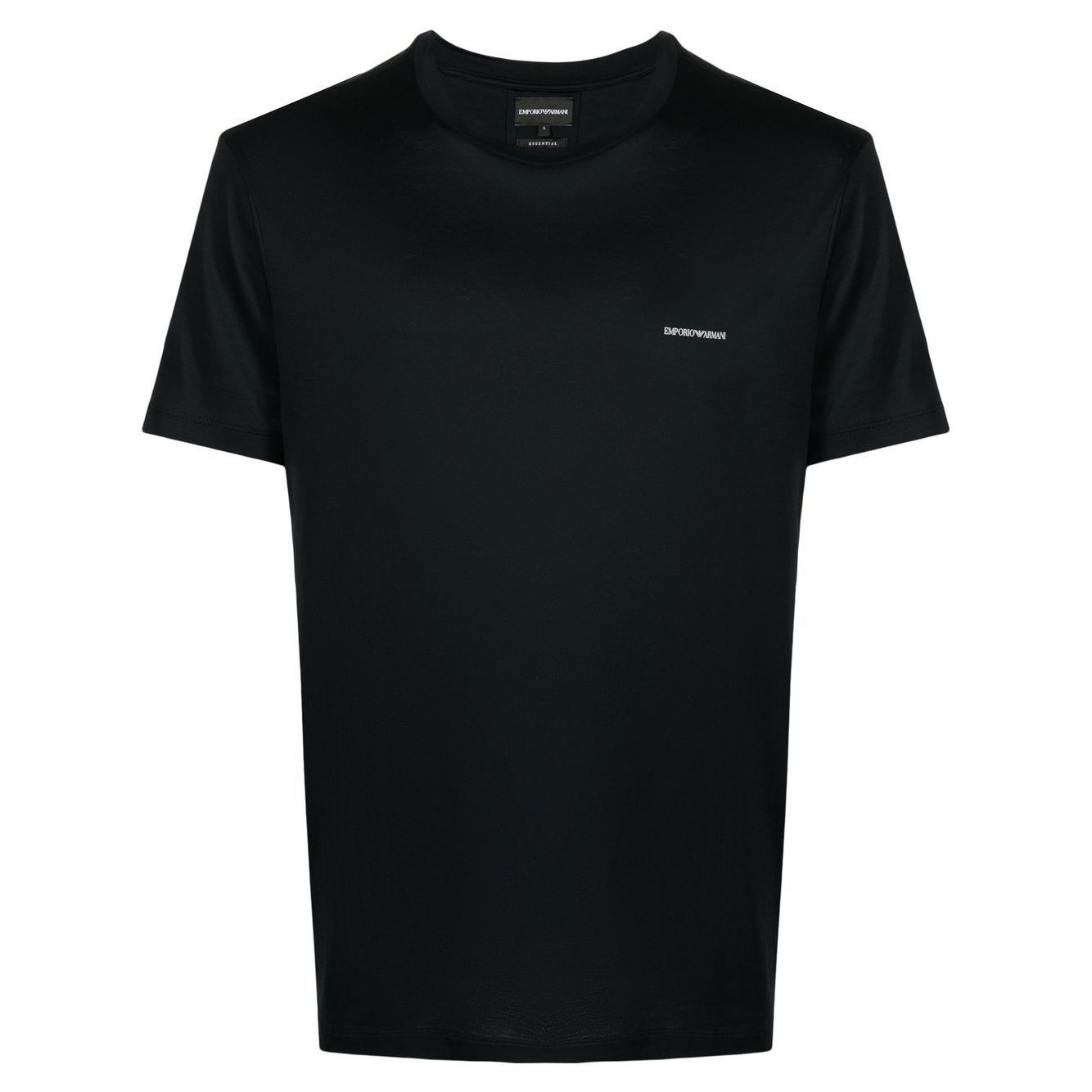 Emporio Armani T-shirts and Polos Blue, navy lyocell blend, crew neck, short sleeves, logo print in front, stylish men's fashion