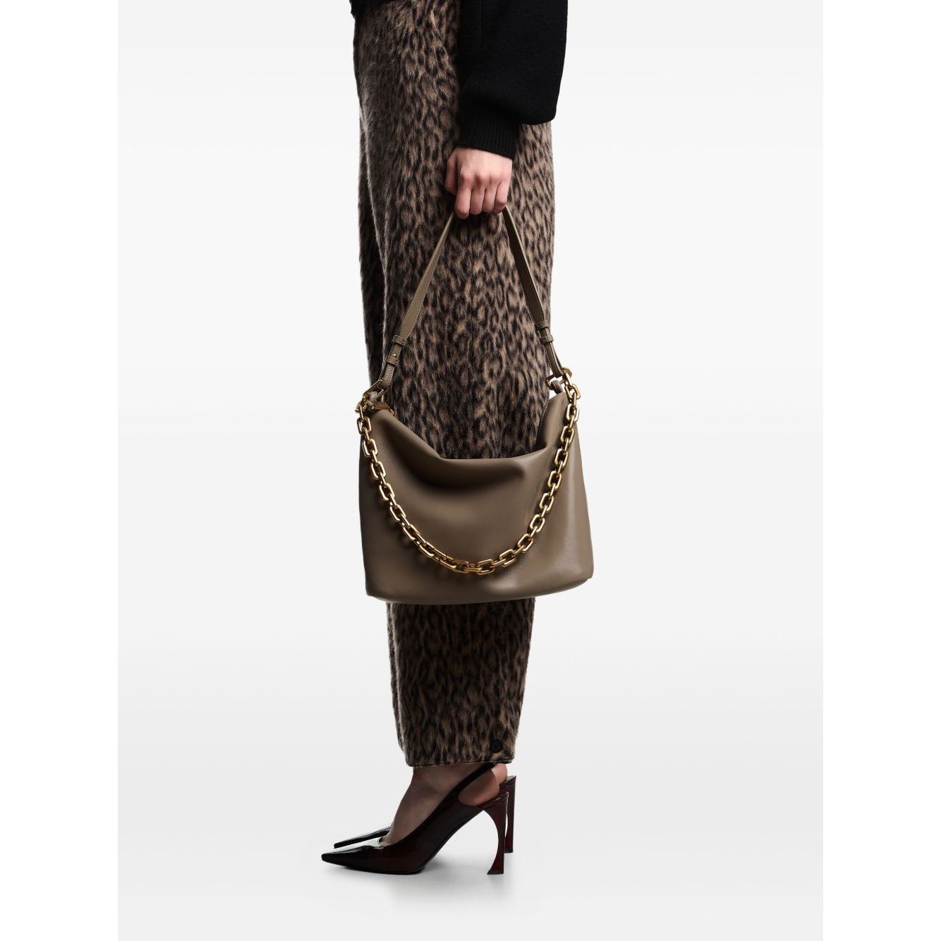 Emporio Armani Medium leather hobo bag with chain