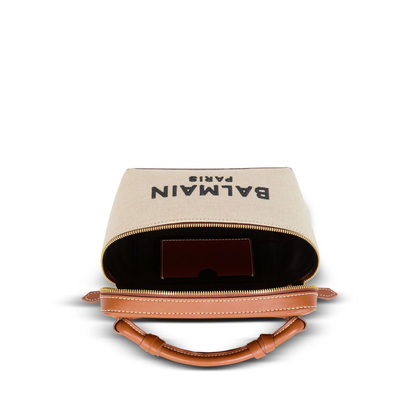 Front view with bag zipped and handles upright.