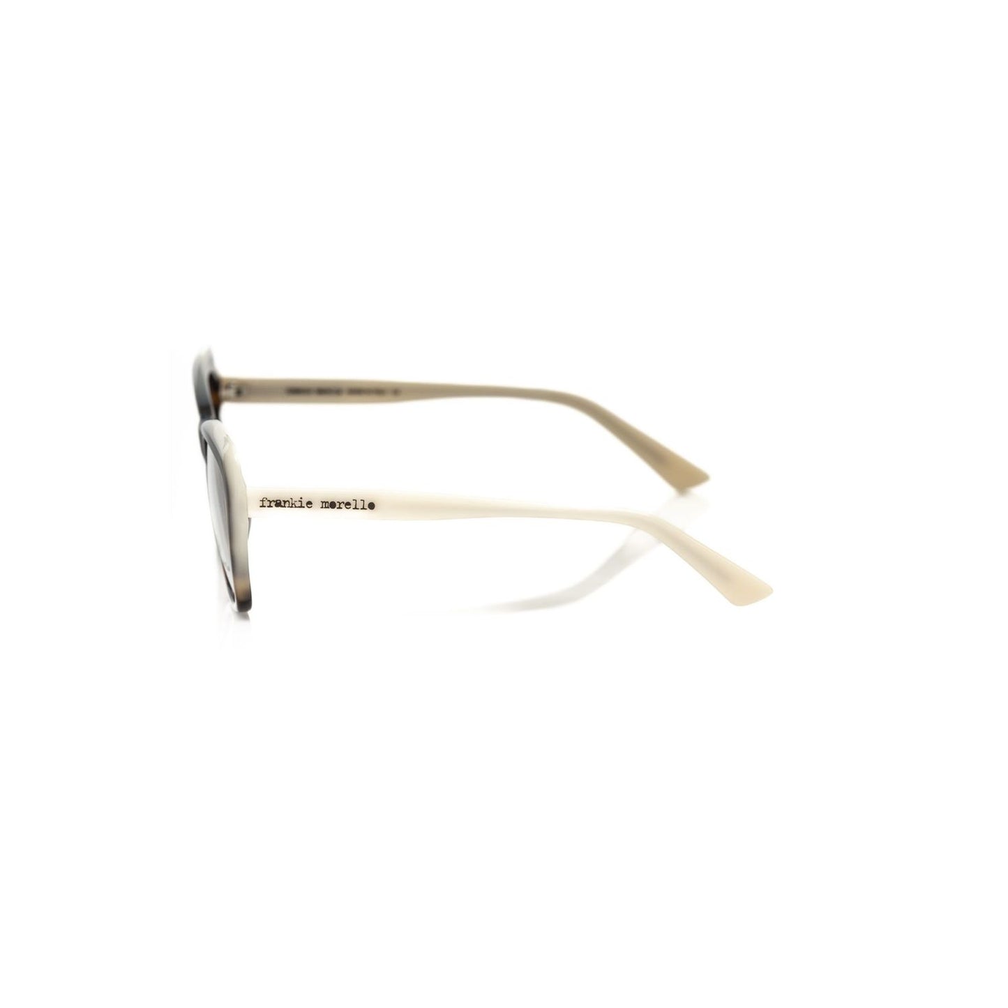 Side view of Frankie Morello Multicolor Acetate Women's Frame eyeglasses with turtle pattern and cream temples.