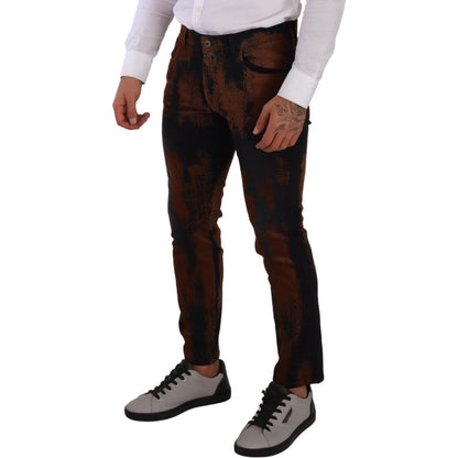 Dolce & Gabbana Black Brown Tie Dye Cotton Skinny Denim Jeans