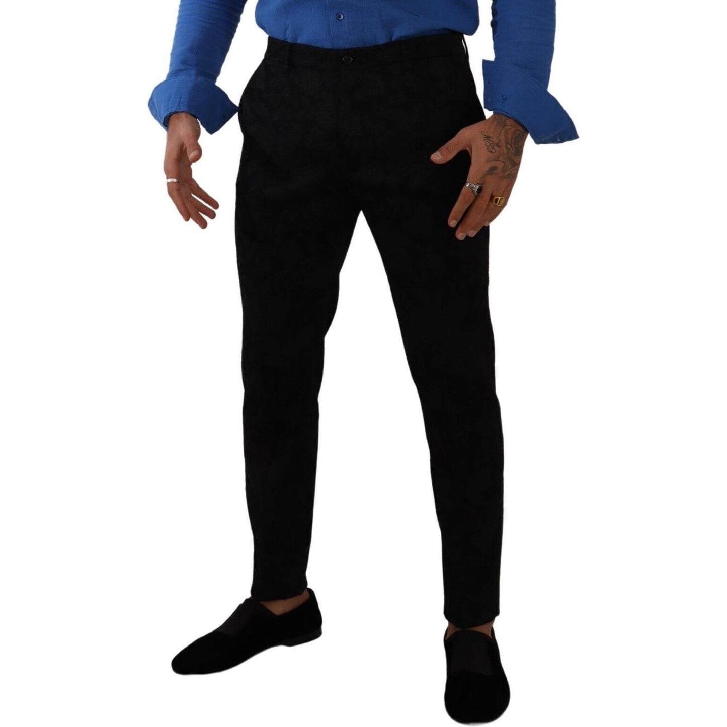 Dolce & Gabbana Black Brocade Skinny Formal Trouser Dress Pants