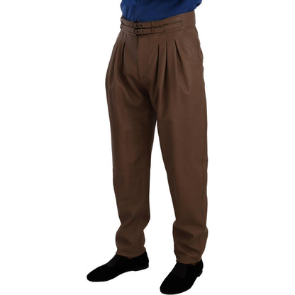 Dolce & Gabbana Brown Leather Tapered High Waist Pants
