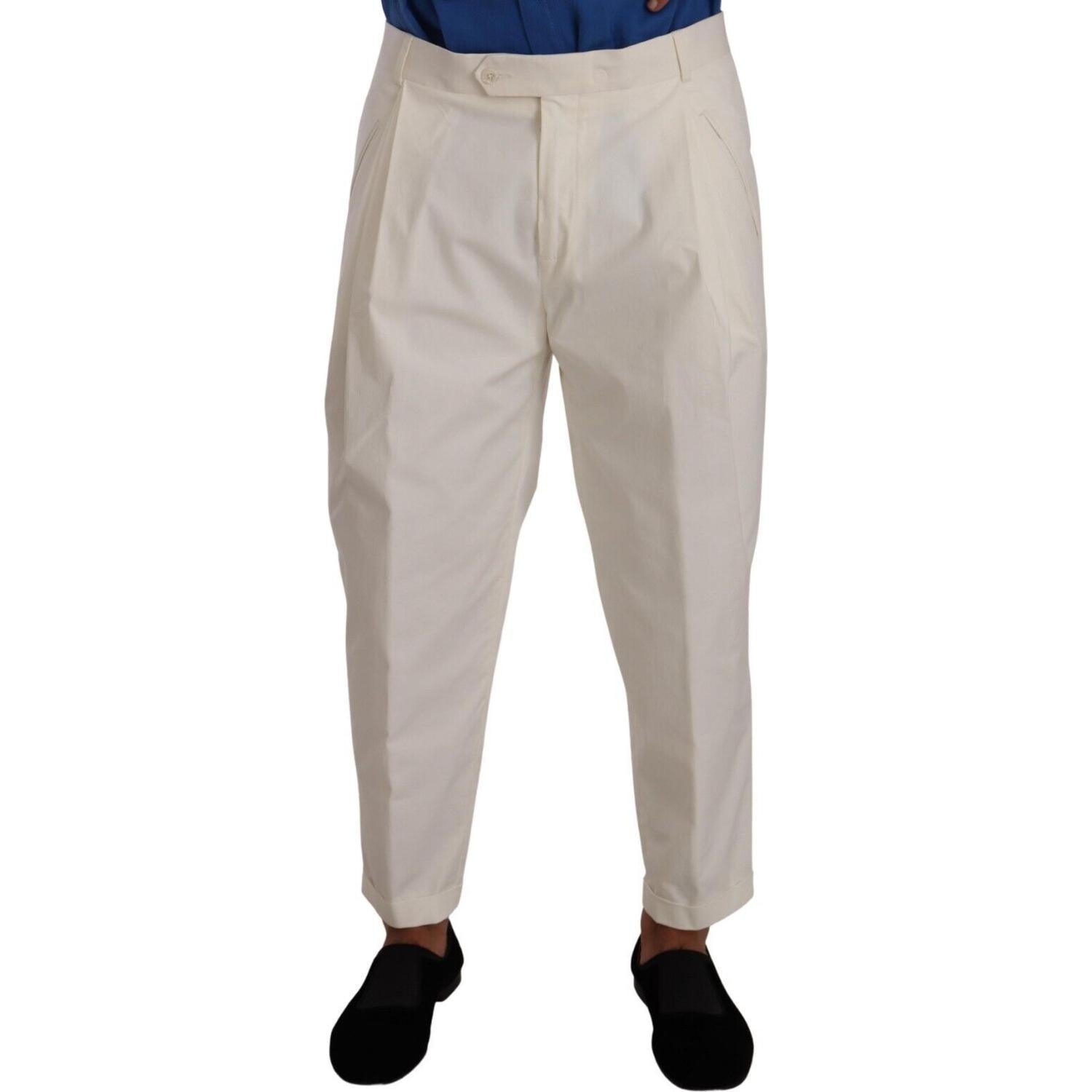 Dolce & Gabbana White Cotton Tapered Men Trouser Dress Pants