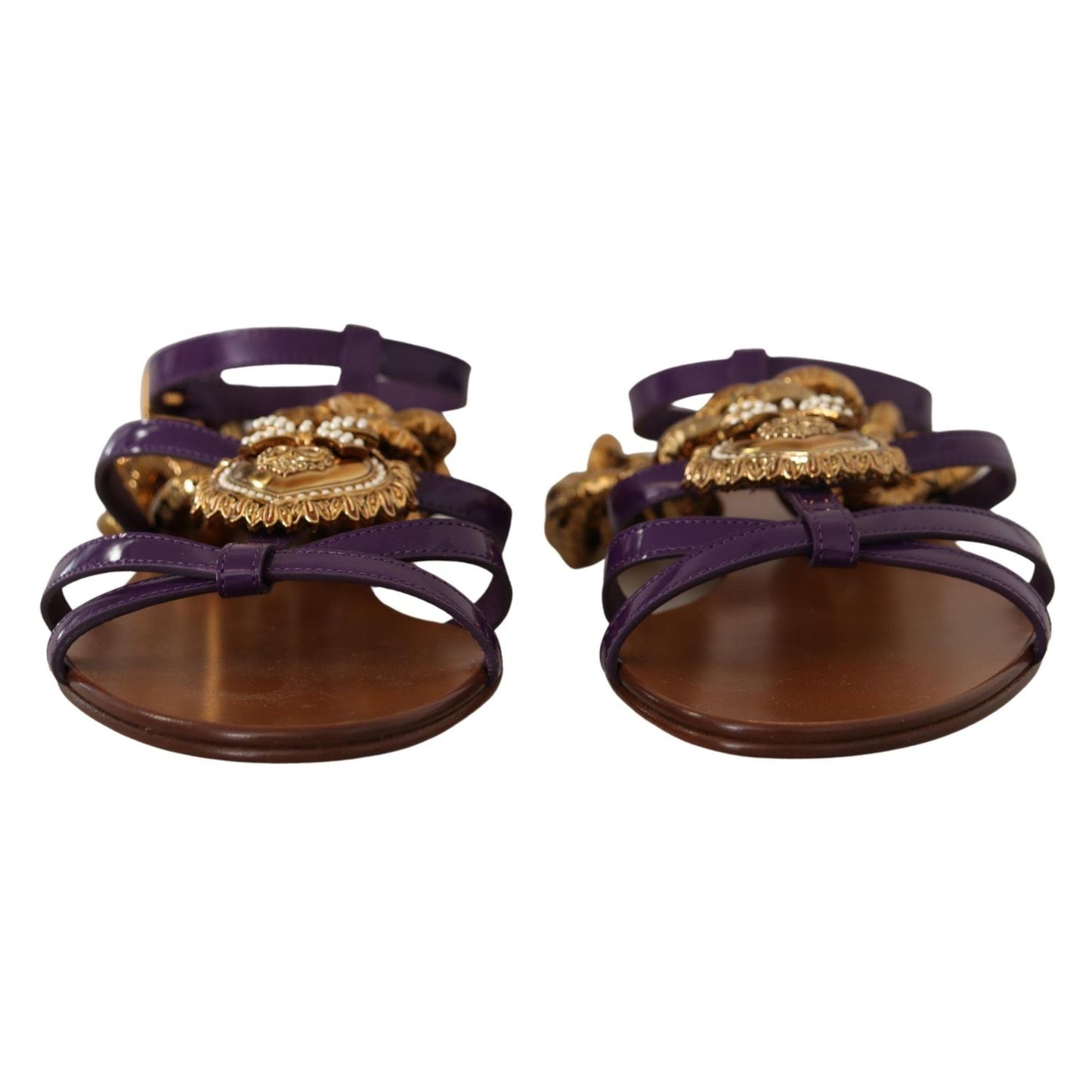 Dolce & Gabbana Purple Leather Devotion Flats Sandals Shoes