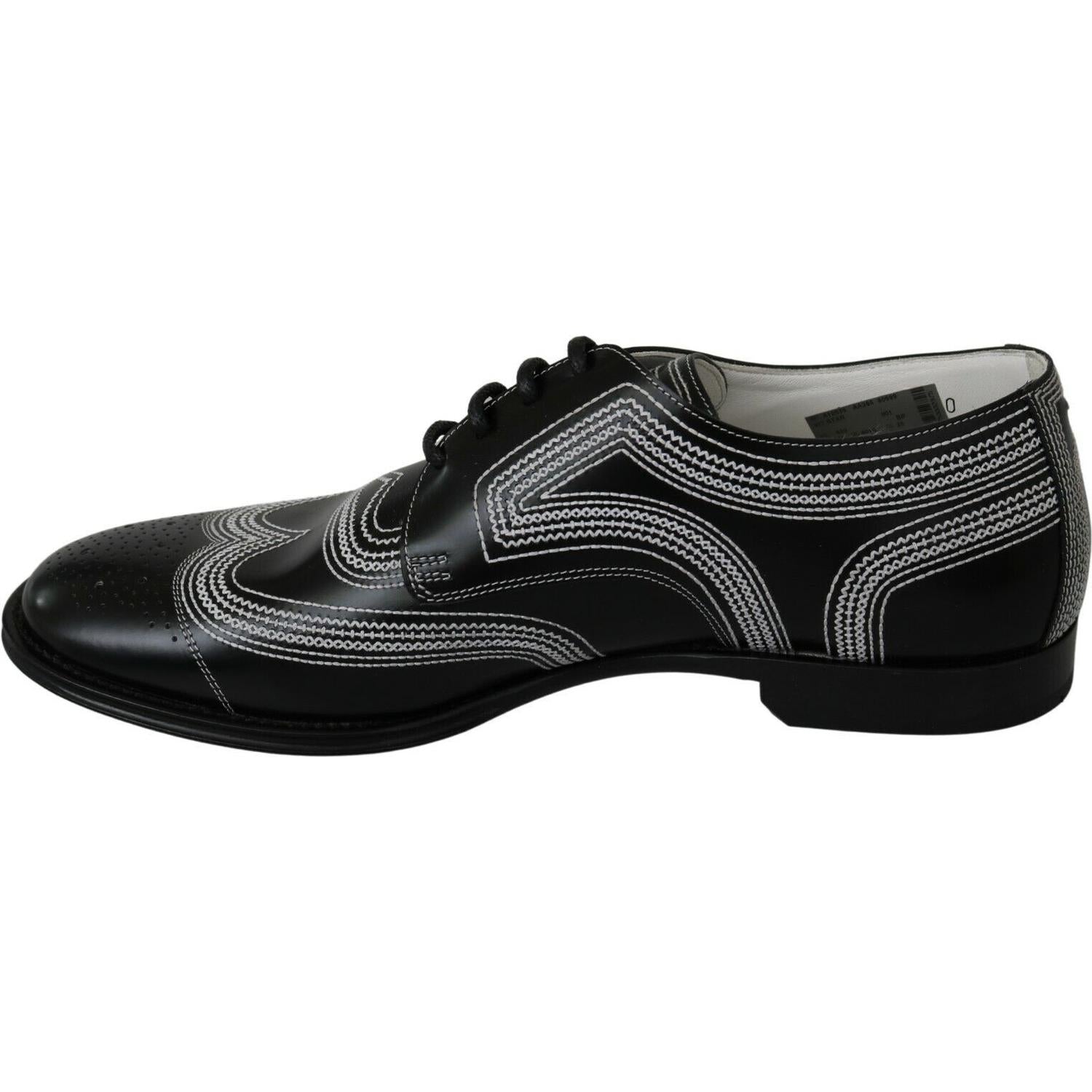Dolce & Gabbana Black Leather Derby Formal White Lace Shoes