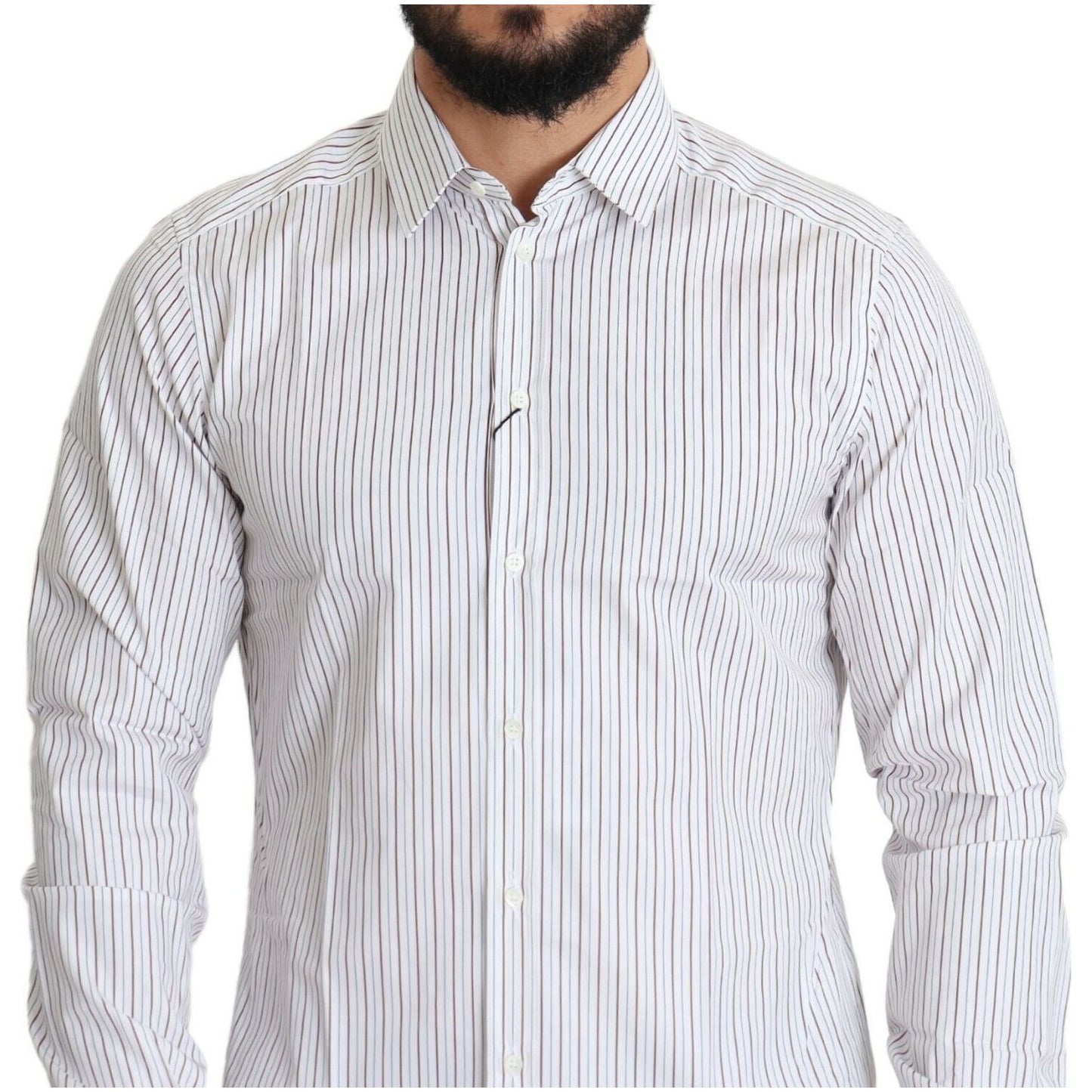 Dolce & Gabbana White Striped Formal MARTINI Shirt