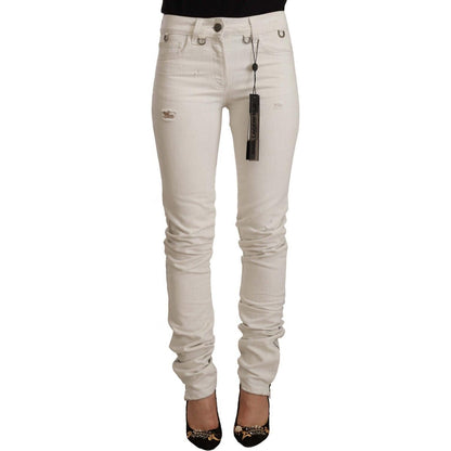 Karl Lagerfeld White Mid Waist Cotton Denim Slim Fit Jeans