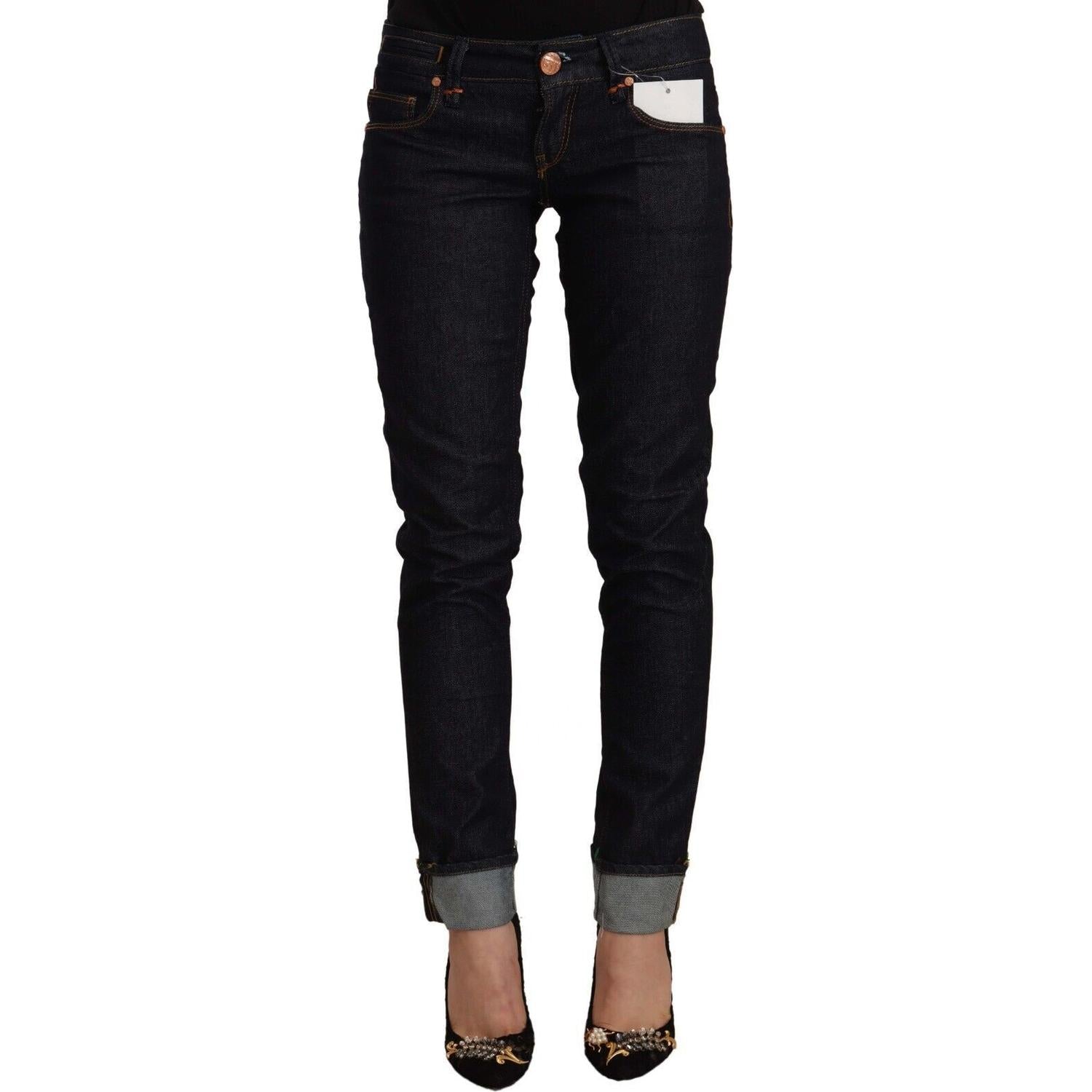 Acht Black Cotton Low Waist Slim Fit Denim Jeans