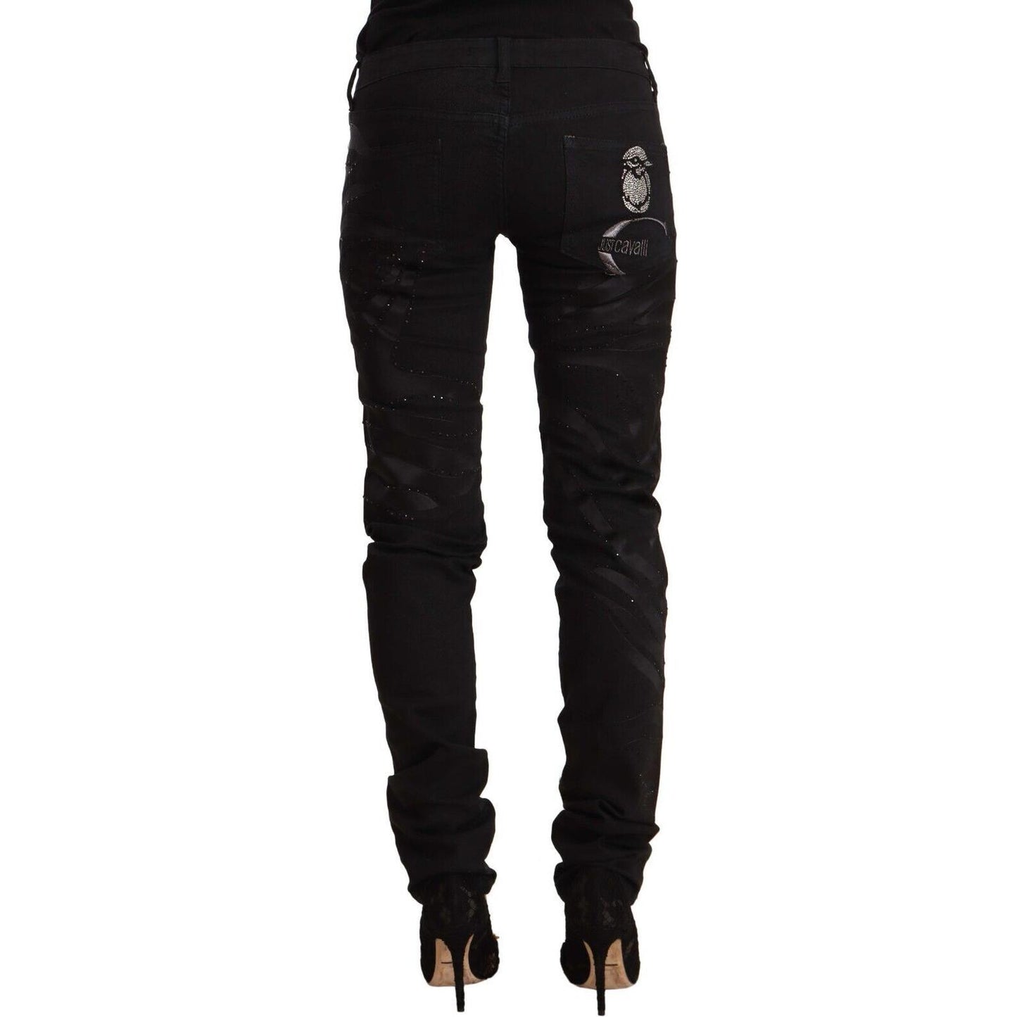 Just Cavalli Black Mid Waist Embellished Skinny Jeans