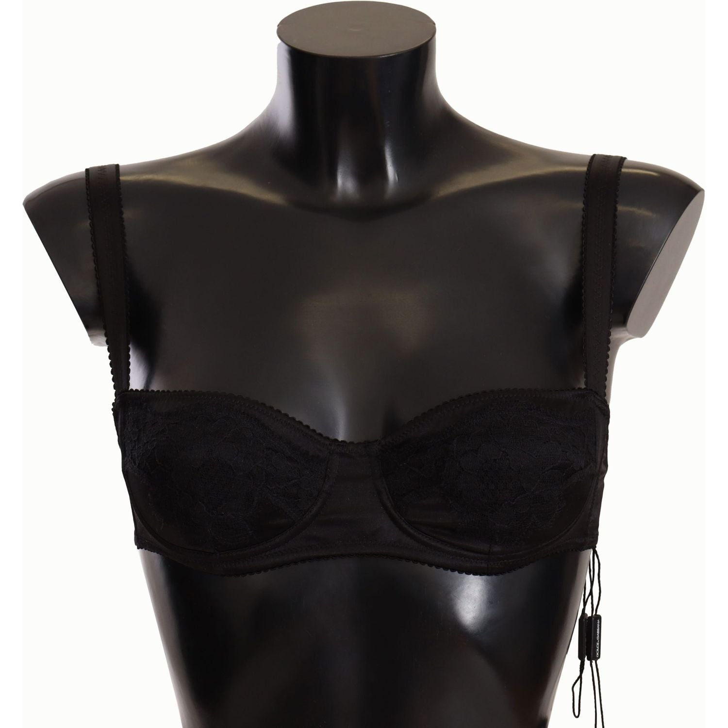 Dolce & Gabbana Black Polka Dot Satin Lace Balconette Bra