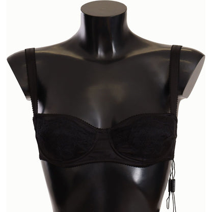 Dolce & Gabbana Black Polka Dot Satin Lace Balconette Bra