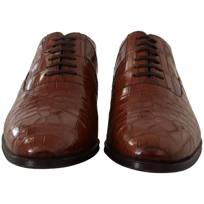 Dolce & Gabbana Brown Crocodile Leather Mens Formal Derby Shoes