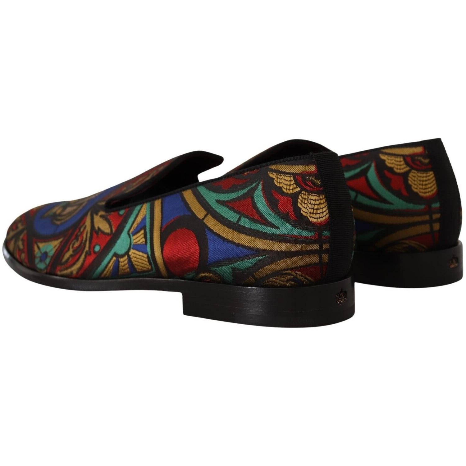 Dolce & Gabbana Multicolor Jacquard Crown Slippers Loafers Shoes